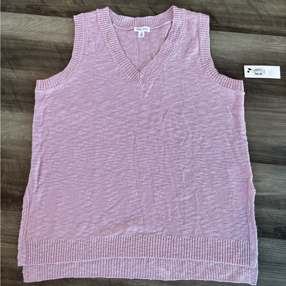 New Tribal Jeans Light Purple V-Neck Sleeveless Sweater - Size Large